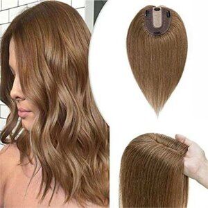 100% Real Hairpieces with 4"x 4.7" Silk Base for Women,14 Inch Light Brown